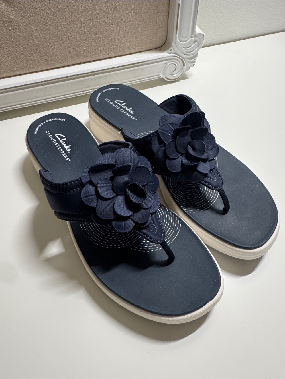 Clarks Navy Floral Sandals